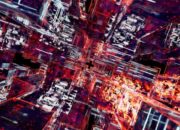 Explore the vibrant and dynamic world of a futuristic digital matrix with glowing elements.
