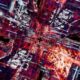Explore the vibrant and dynamic world of a futuristic digital matrix with glowing elements.